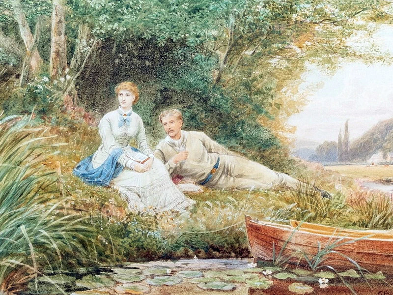 1842-Ebenezer Wake Cook - Coppia seduta in riva al fiume